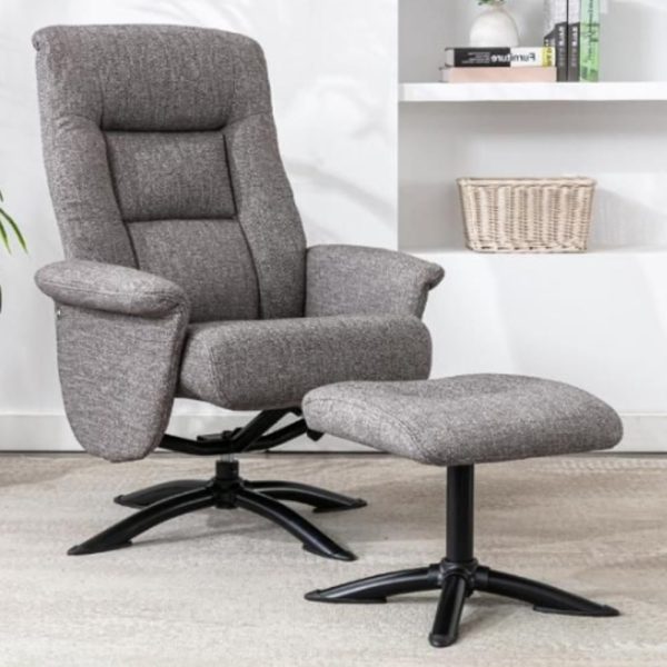 Delray Fabric Recliner Chair With Stool In Beige | Bed Sava