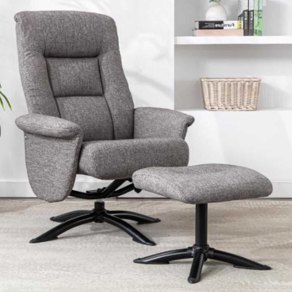 Delray Fabric Recliner Chair With Stool In Beige