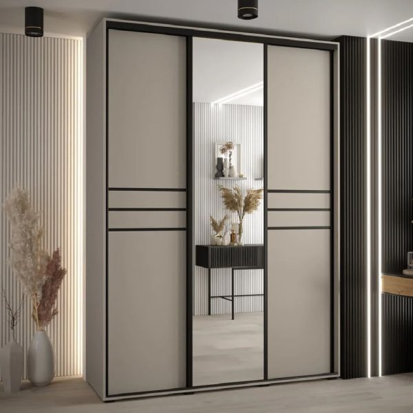 Delta Mirrored Wardrobe With 3 Sliding Doors In Cashmere | Bed Sava
