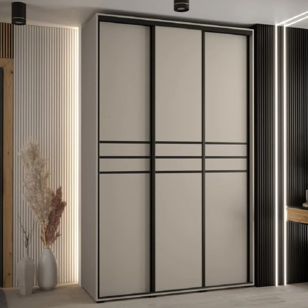 Delta Wooden Wardrobe With 3 Sliding Doors In Cashmere | Bed Sava