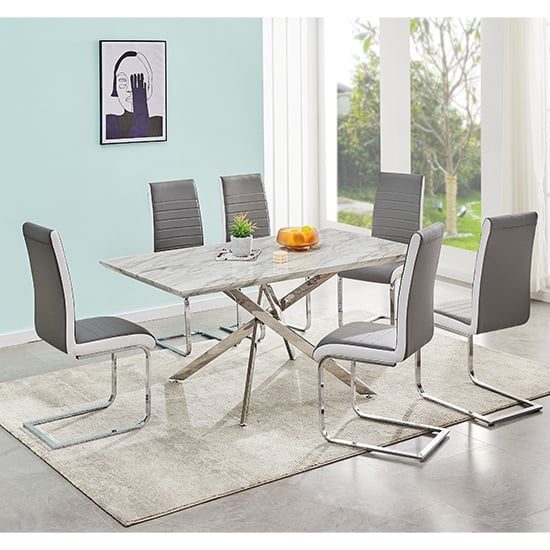 Deltino Magnesia Marble Effect Dining Table 6 Symphony Chairs | Bed Sava