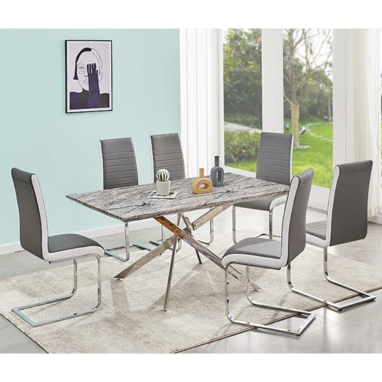Deltino Melange Marble Effect Dining Table 6 Symphony Chairs | Bed Sava