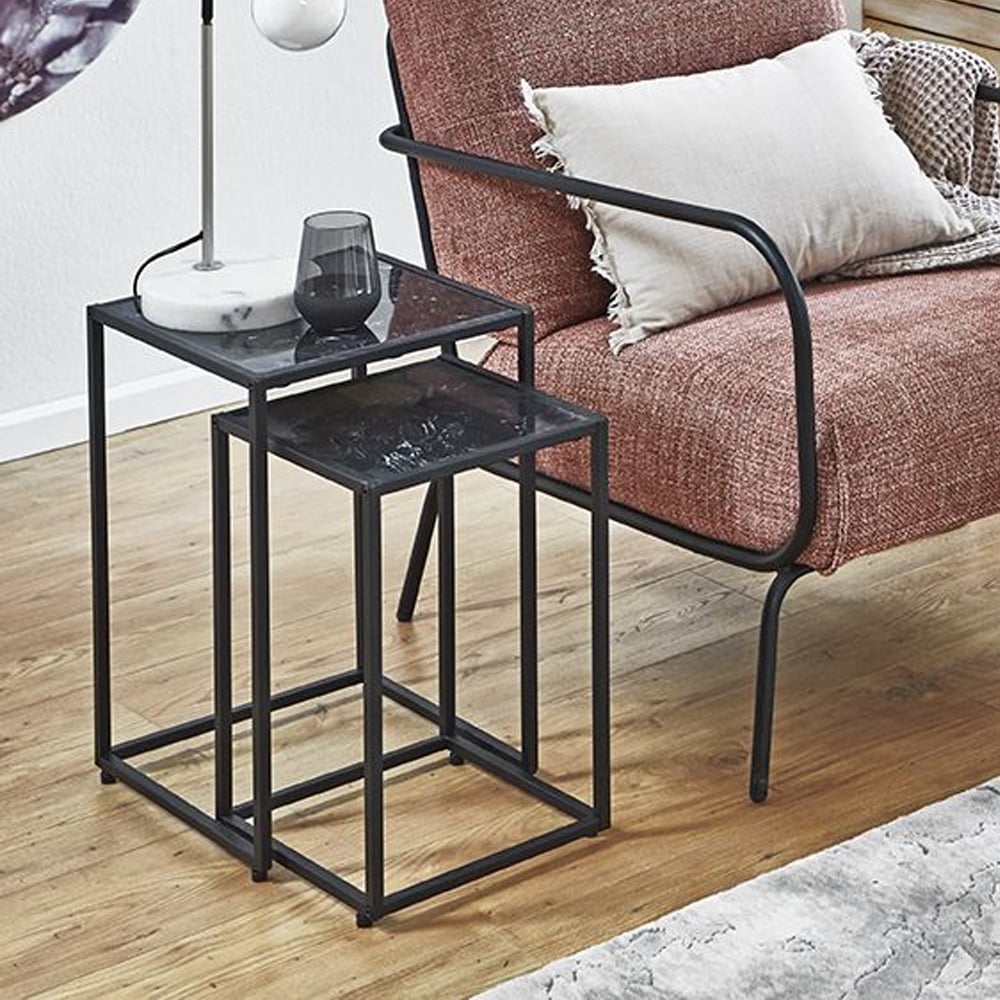 Demopolis Metal Nest Of 2 Tables In Black Marble Effect