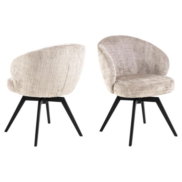 Denver Beige Fabric Dining Chairs With Black Legs In Pair | Bed Sava