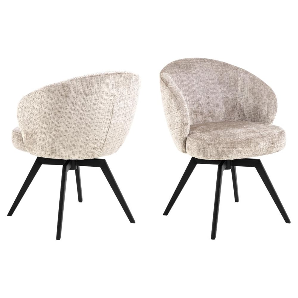 Denver Beige Fabric Dining Chairs With Black Legs In Pair