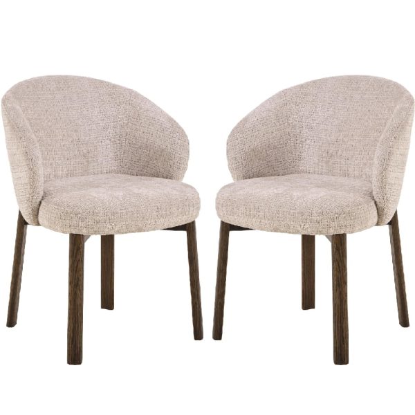 Denver Beige Fabric Dining Chairs With Oak Legs In Pair | Bed Sava