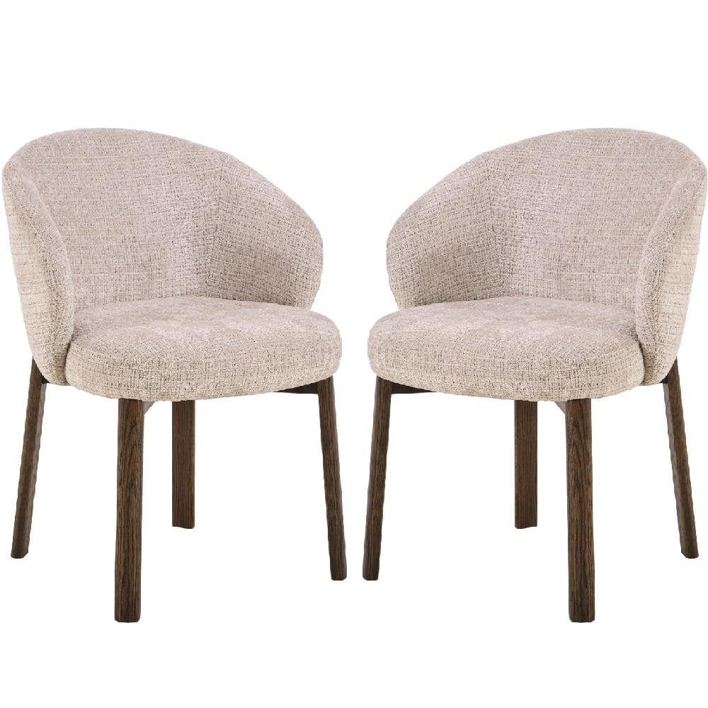Denver Beige Fabric Dining Chairs With Oak Legs In Pair