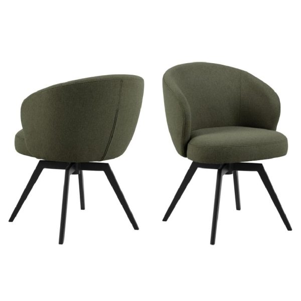 Denver Green Fabric Dining Chairs With Black Legs In Pair | Bed Sava