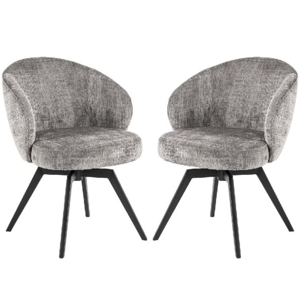 Denver Grey Velvet Dining Chairs With Black Legs In Pair | Bed Sava