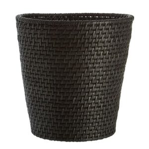 Denver Rattan Waste Basket In Black | Bed Sava