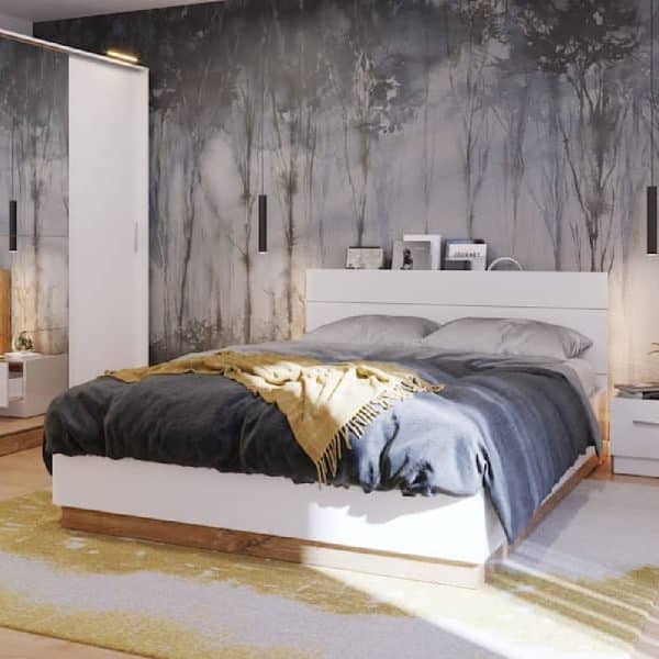Deptford Ottoman Wooden King Size Bed In Matt White With LED | Bed Sava