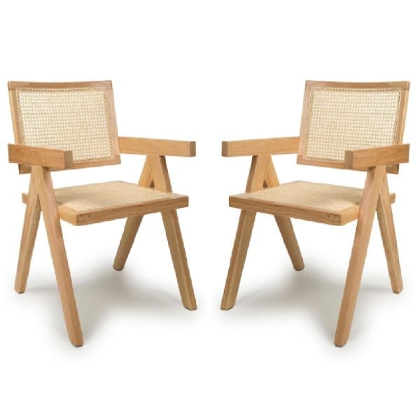Derby Natural Rattan Wooden Dining Chairs In Pair | Bed Sava
