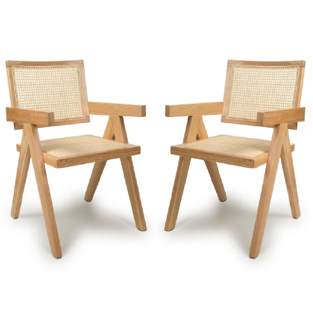 Derby Natural Rattan Wooden Dining Chairs In Pair