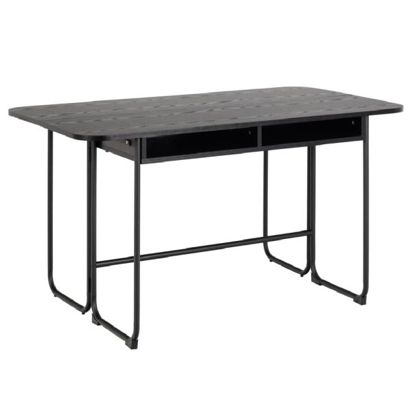 Deridder Wooden Extending Dining Table In Ash Black | Bed Sava