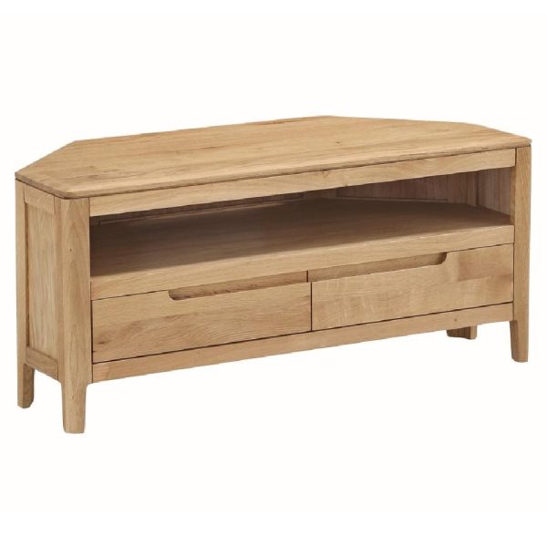 Derry Wooden Corner TV Stand With 2 Drawers In Oak | Bed Sava