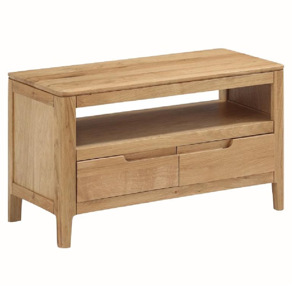 Derry Wooden TV Stand With 2 Drawers In Oak