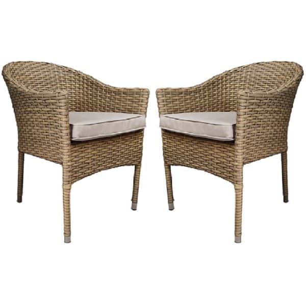 Derya Brown Rattan Stacking Dining Chairs With Cushion In Pair | Bed Sava
