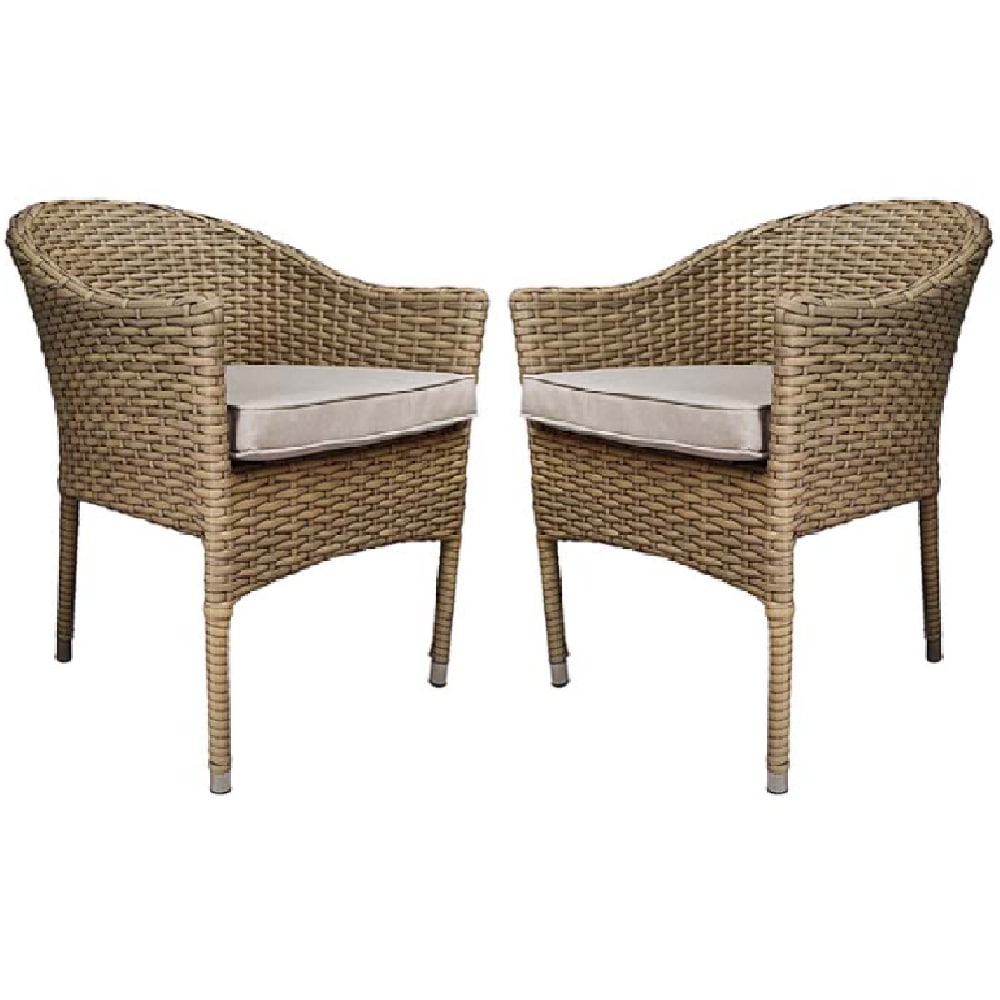 Derya Brown Rattan Stacking Dining Chairs With Cushion In Pair