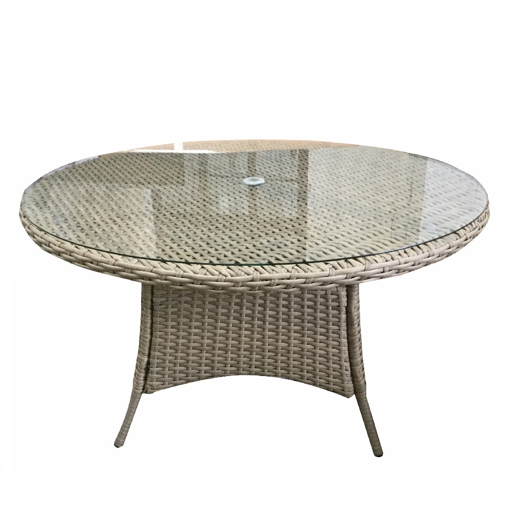 Derya Large Glass Top Garden Round Dining Table In Natural