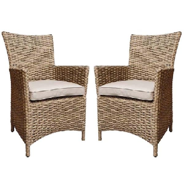 Derya Natural Rattan Garden Dining Chairs With Cushion In Pair | Bed Sava