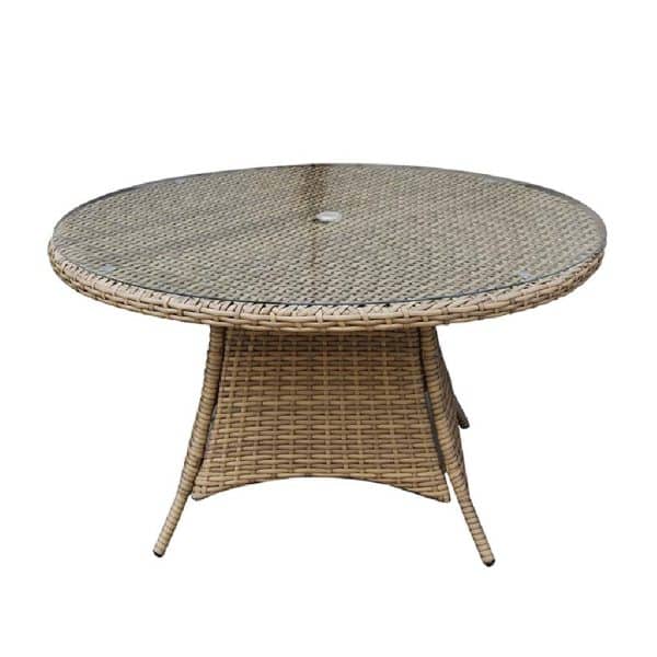 Derya Small Glass Top Garden Round Dining Table In Natural | Bed Sava