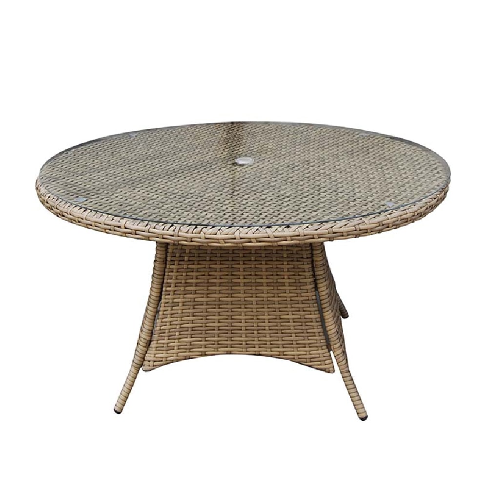 Derya Small Glass Top Garden Round Dining Table In Natural