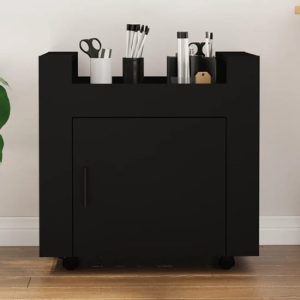 Destin Wooden Office Pedestal Trolley In Black | Bed Sava