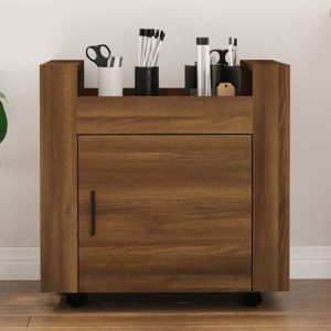 Destin Wooden Office Pedestal Trolley In Brown Oak | Bed Sava