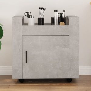 Destin Wooden Office Pedestal Trolley In Concrete Effect | Bed Sava
