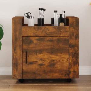 Destin Wooden Office Pedestal Trolley In Smoked Oak | Bed Sava