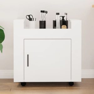 Destin Wooden Office Pedestal Trolley In White | Bed Sava