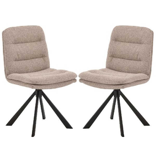 Detroit Beige Fabric Dining Chairs With Black Legs In Pair | Bed Sava