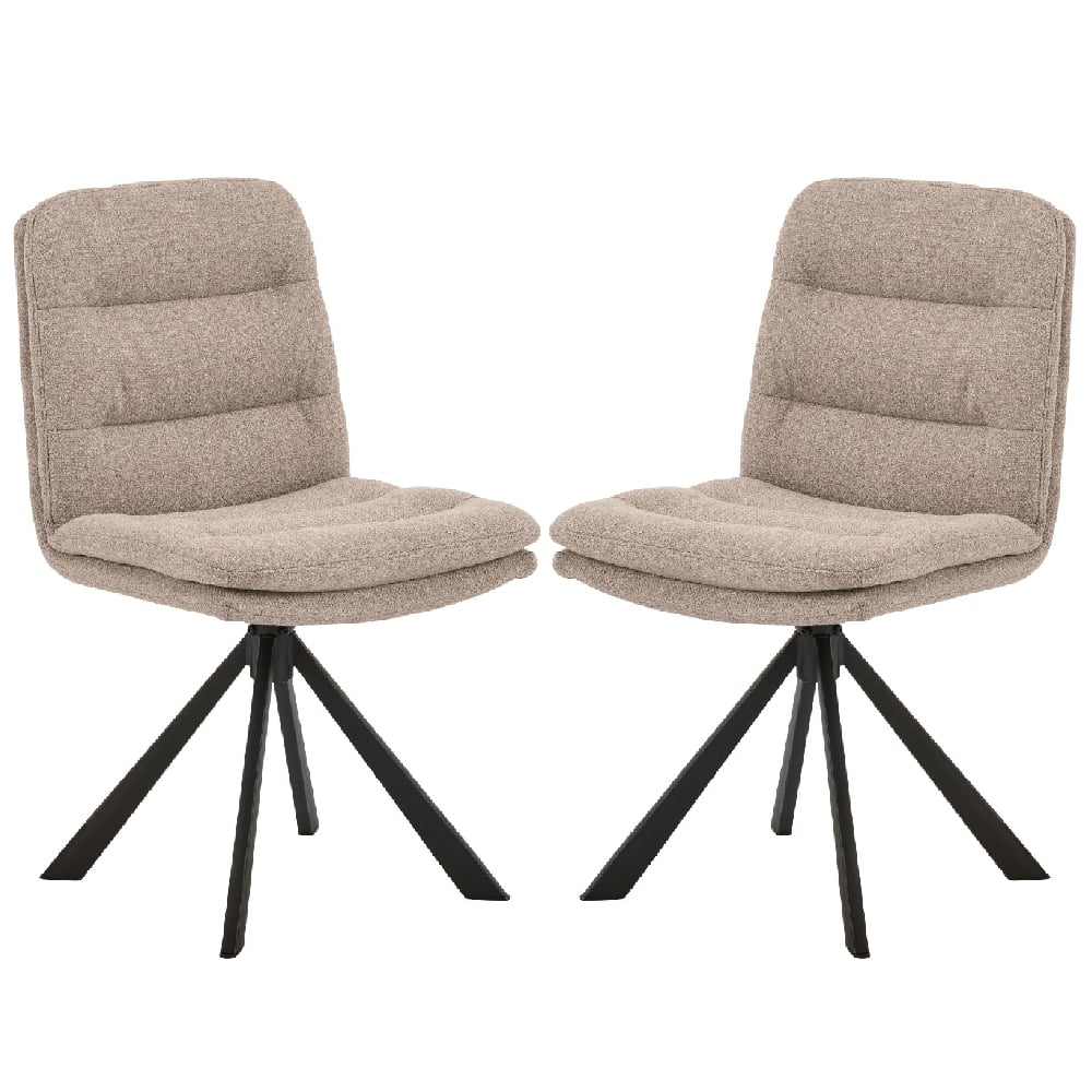 Detroit Beige Fabric Dining Chairs With Black Legs In Pair