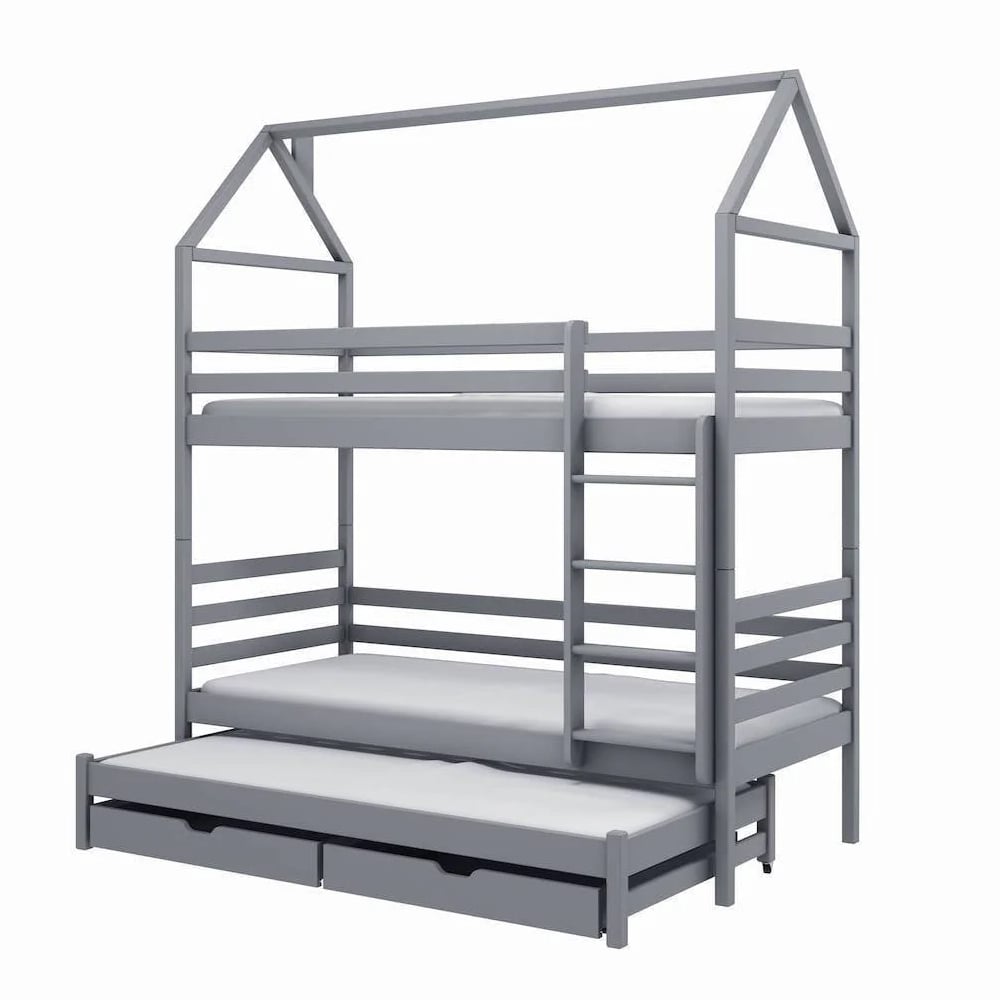 Detroit Wooden Bunk Bed With Bonnell Mattress And Trundle In Grey