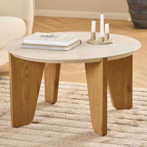 Detroit Wooden Round Coffee Table In Matt Oak | Bed Sava
