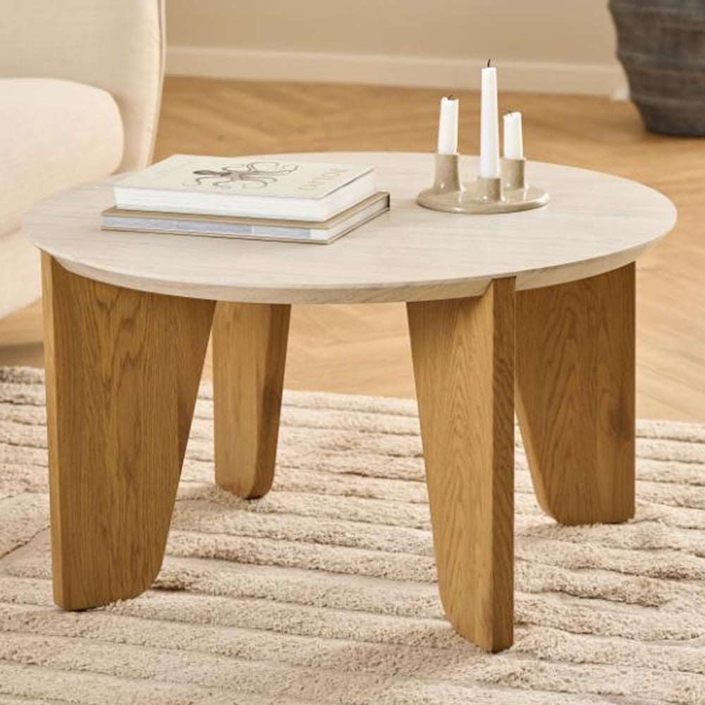 Detroit Wooden Round Coffee Table In Matt Oak | Bed Sava