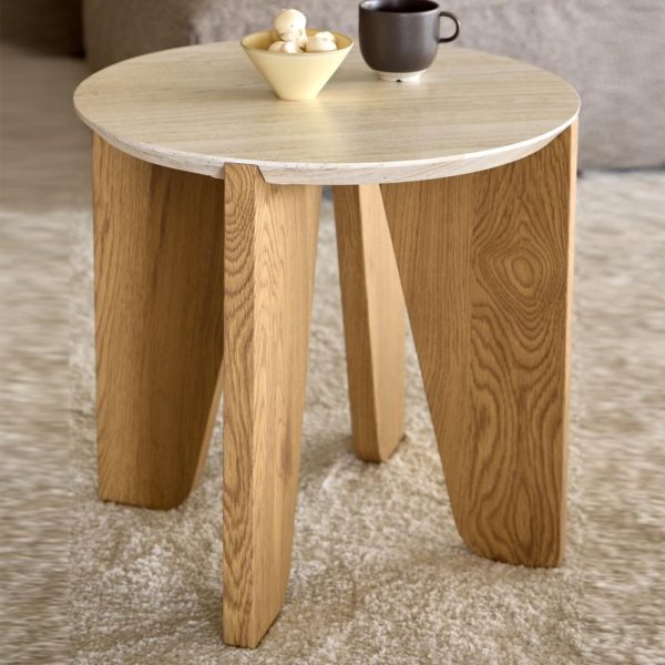 Detroit Wooden Round Side Table In Matt Oak | Bed Sava