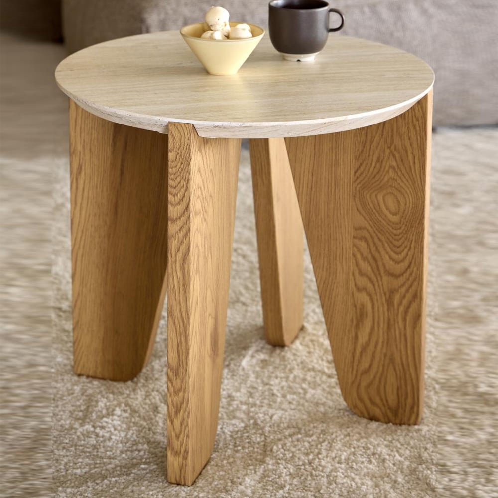 Detroit Wooden Round Side Table In Matt Oak | Bed Sava