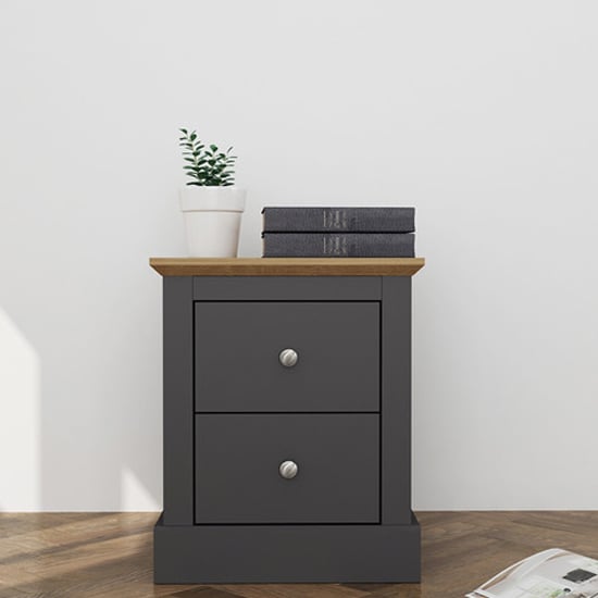 Devan Wooden Bedside Cabinet With 2 Drawers In Charcoal | Bed Sava