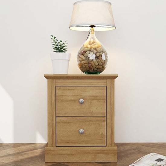 Devan Wooden Bedside Cabinet With 2 Drawers In Oak | Bed Sava