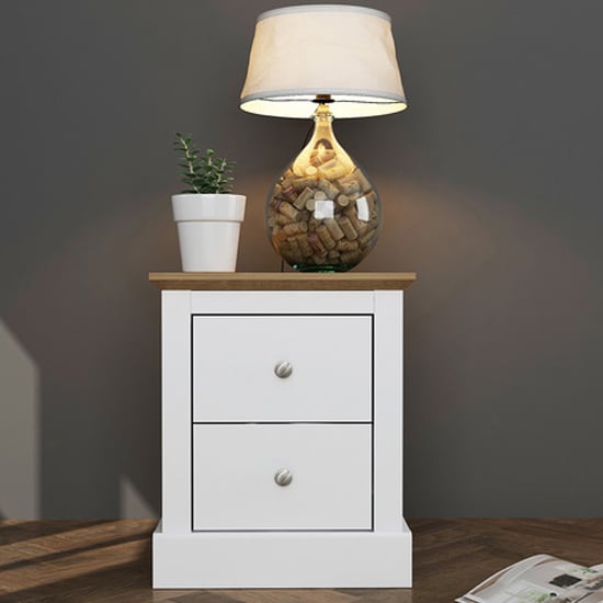 Devan Wooden Bedside Cabinet With 2 Drawers In White | Bed Sava