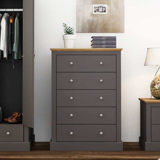 Devan Wooden Chest Of 5 Drawers In Charcoal | Bed Sava