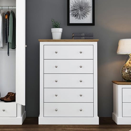 Devan Wooden Chest Of 5 Drawers In White | Bed Sava