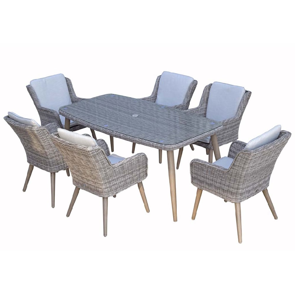 Deven Glass Top Garden Dining Table With 6 Chairs In Grey
