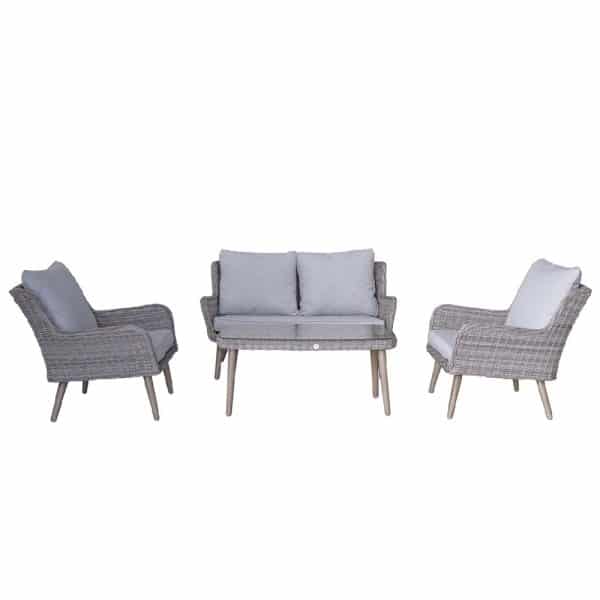 Deven Rattan Garden 4 Seater Sofa Set With Coffee Table In Grey | Bed Sava