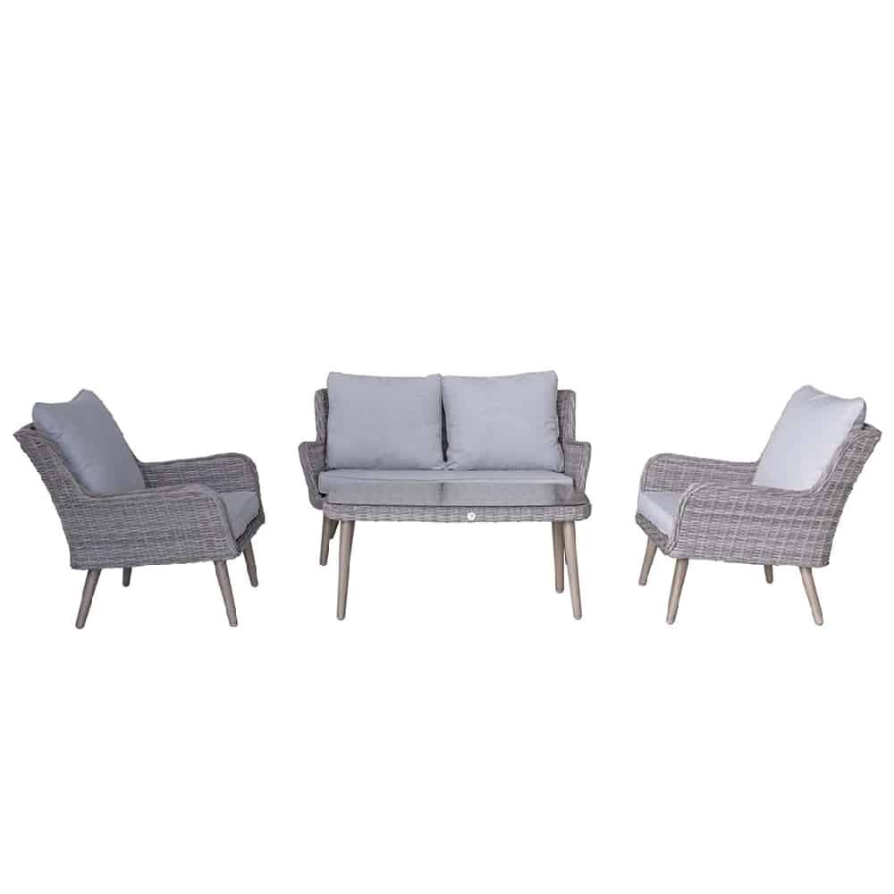 Deven Rattan Garden 4 Seater Sofa Set With Coffee Table In Grey