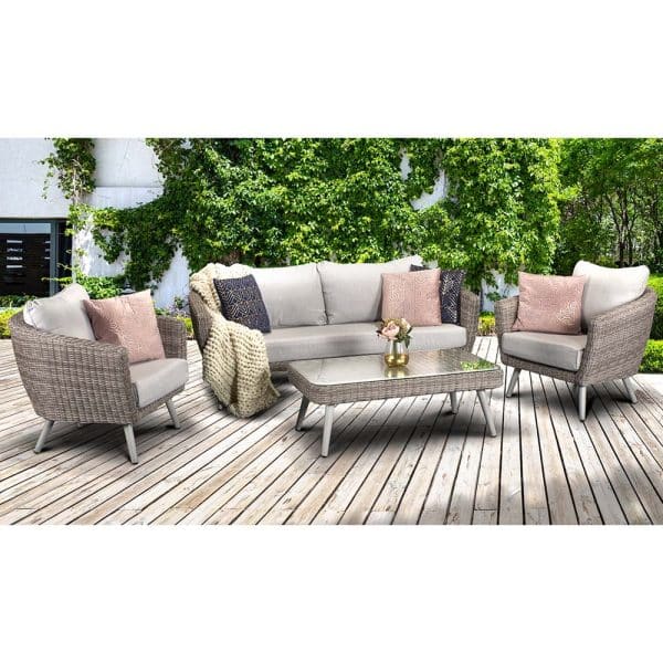 Deven Rattan Garden 5 Seater Sofa Set With Coffee Table In Grey | Bed Sava