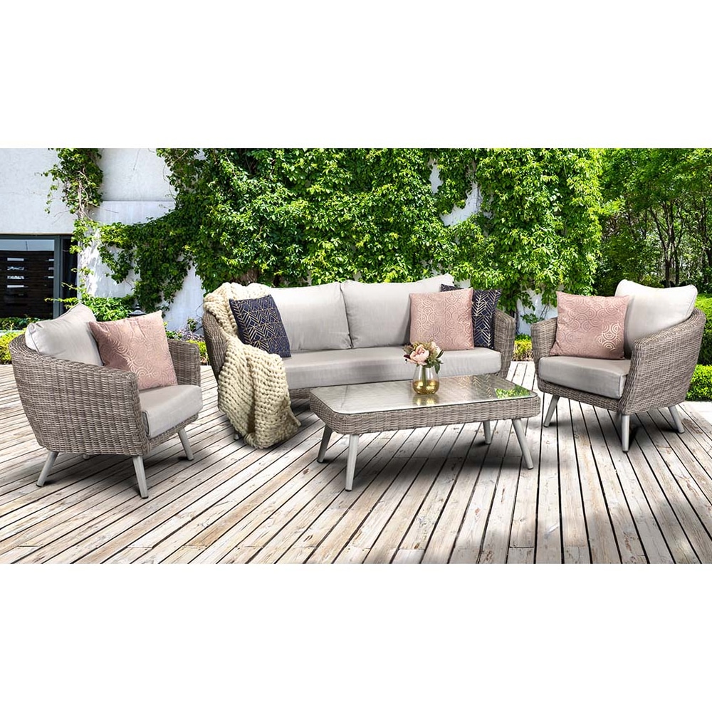 Deven Rattan Garden 5 Seater Sofa Set With Coffee Table In Grey
