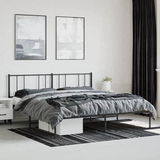 Devlin Metal Super King Size Bed With Headboard In Black | Bed Sava