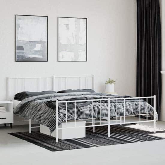Devlin Metal Super King Size Bed In White | Bed Sava